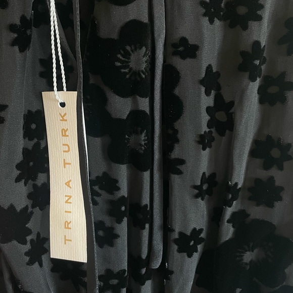 TRINA TURK Black Velvet Sheer Floral Boho Dress - Picture 8 of 10